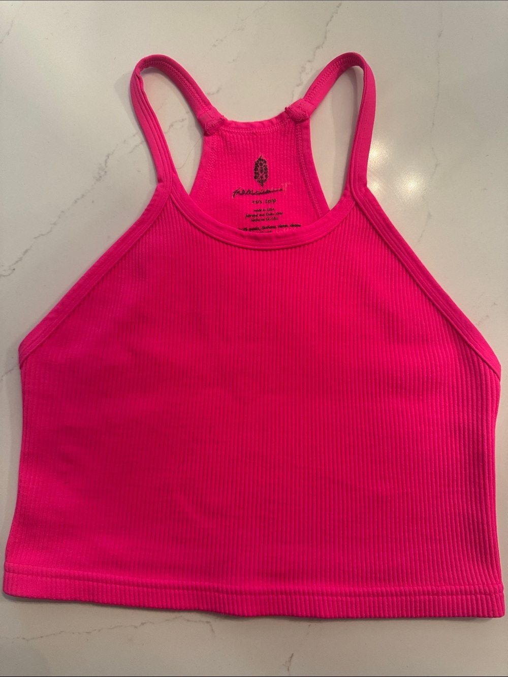 Free People Hot Pink Ribbed Racerback Crop Tank - Picture 2 of 3